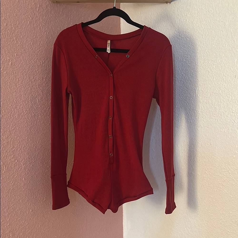 Roma Red Fitted Buttoned Bodysuit/Romper